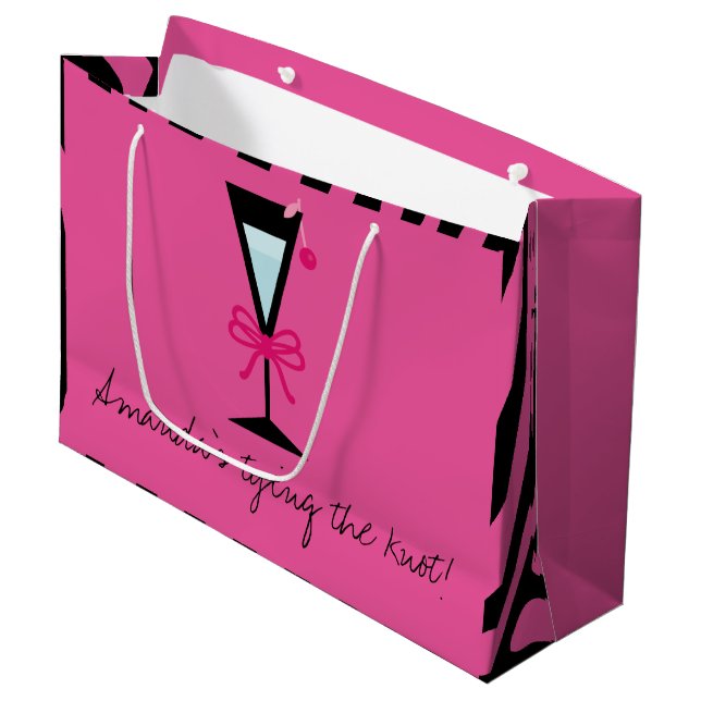 Bridmaid-Geschenk personalisiert rosa und schwarz  Große Geschenktüte (Vorderseite Schrägansicht)