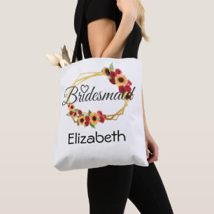 Bridmaid-Geschenk, Sonnenblume, Rose, Goldrahmen-T Tasche