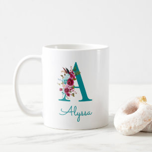 Brief A Türkis Rosa Floral Kaffeetasse