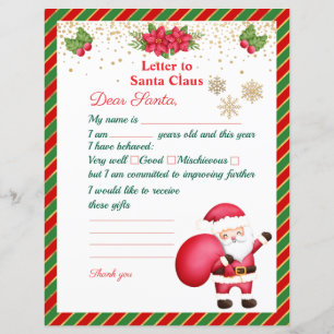 Brief an den Weihnachtsmann Weihnachtswunschliste