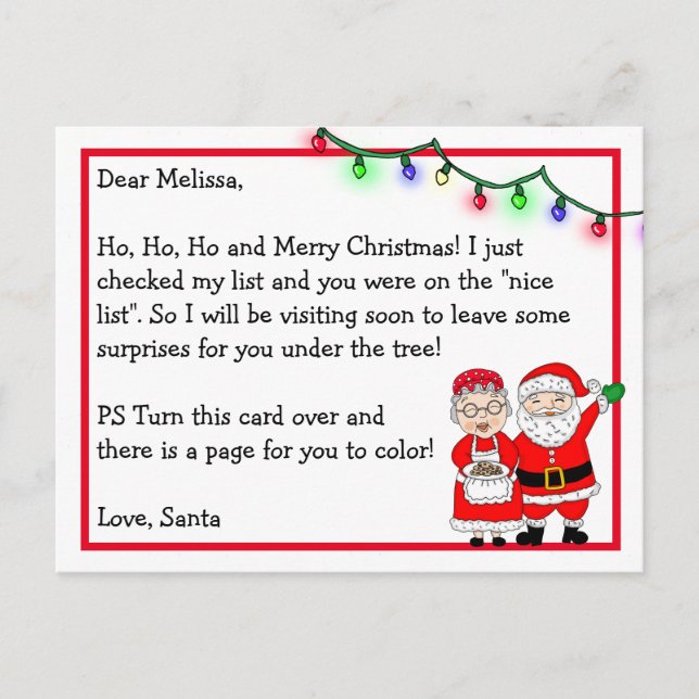 Brief des Weihnachtsmanns an Kinder | Farbseite au Postkarte (Vorderseite)