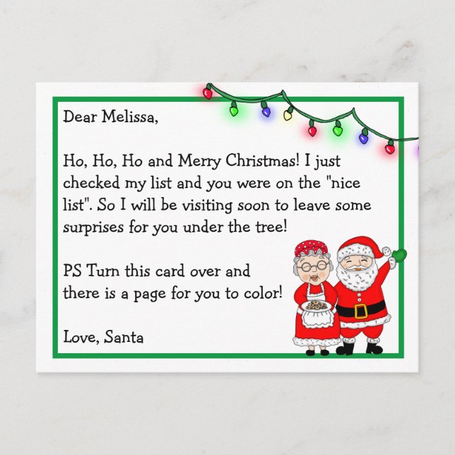 Brief des Weihnachtsmanns an Kinder | Farbseite au Postkarte (Vorderseite)