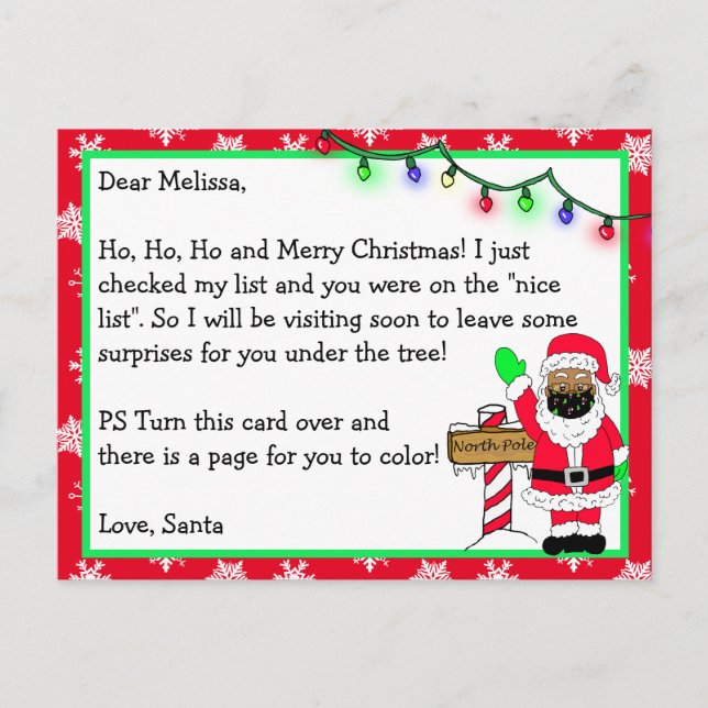 Brief des Weihnachtsmanns für Kinder + Farbseite a Postkarte (Vorderseite)