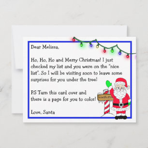 Brief des Weihnachtsmanns für Kinder + Farbseite a Postkarte