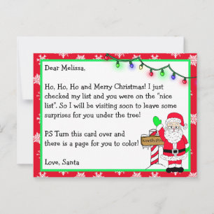 Brief des Weihnachtsmanns für Kinder + Farbseite a Postkarte