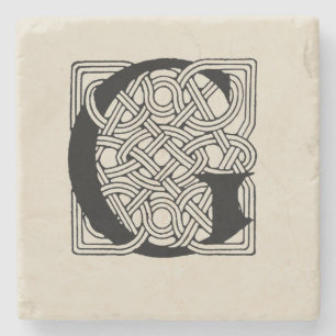Brief G Vintage keltischer Knoten-Monogramm Steinuntersetzer