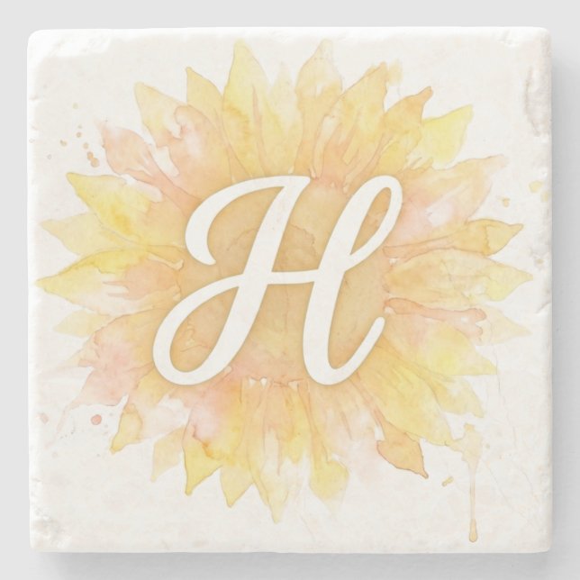 Brief H Sonnenblume Vorname Monogramm Initiale  Steinuntersetzer (Vorderseite)