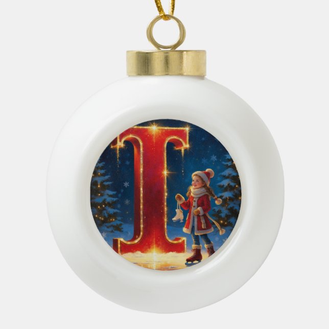 Brief I Weihnachts-Eislauf Personalisierter Anfang Keramik Kugel-Ornament (Vorderseite)
