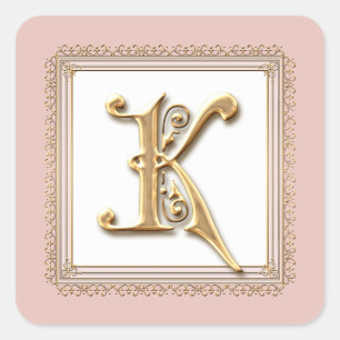 Brief K - Gold & Spitze Klassisches formelles Hoch Quadratischer Aufkleber