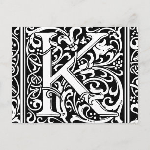 Brief K mittelalterliche Monogramm-Kunst Art Nouve Postkarte