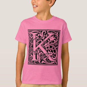 Brief K mittelalterliche Monogramm-Kunststil T-Shirt
