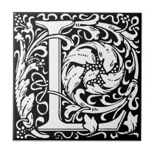 Brief L Jugendstil schwarz-weiß Fliese