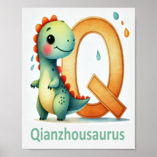 Brief Q, Dinosaur Alphabet Aquarell Poster