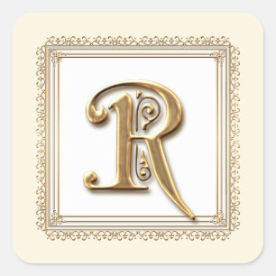 Brief R - Gold & Lace Klassisches formelles Hochze Quadratischer Aufkleber