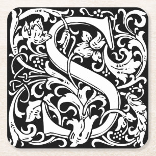 Brief S Mittelalterliches Monogramm Jugendstil Rechteckiger Pappuntersetzer