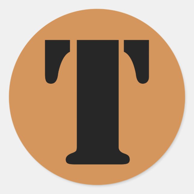 Brief T Stencil Alphabet von Janz Peru Gold Runder Aufkleber (Vorderseite)