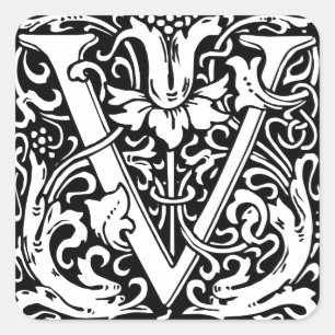 Brief V Mittelalterliches Monogramm Jugendstil Quadratischer Aufkleber