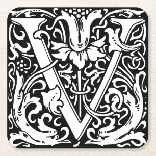 Brief V Mittelalterliches Monogramm Jugendstil Rechteckiger Pappuntersetzer