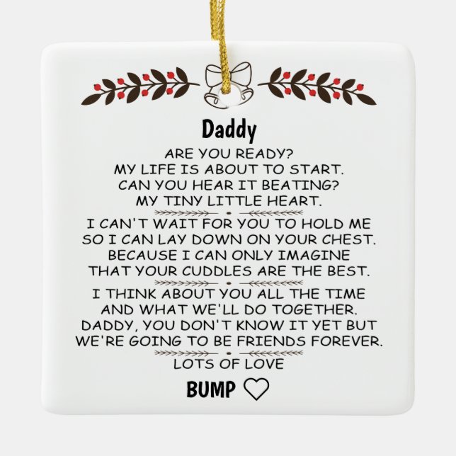 Brief vom Baby-Bump an Papa zu Weihnachten Keramikornament (Vorderseite)
