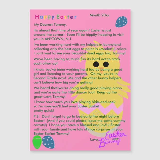 Brief vom Ostersonnigen Pink-Gelben Kicheneier Magnetkarte (Vorderseite)