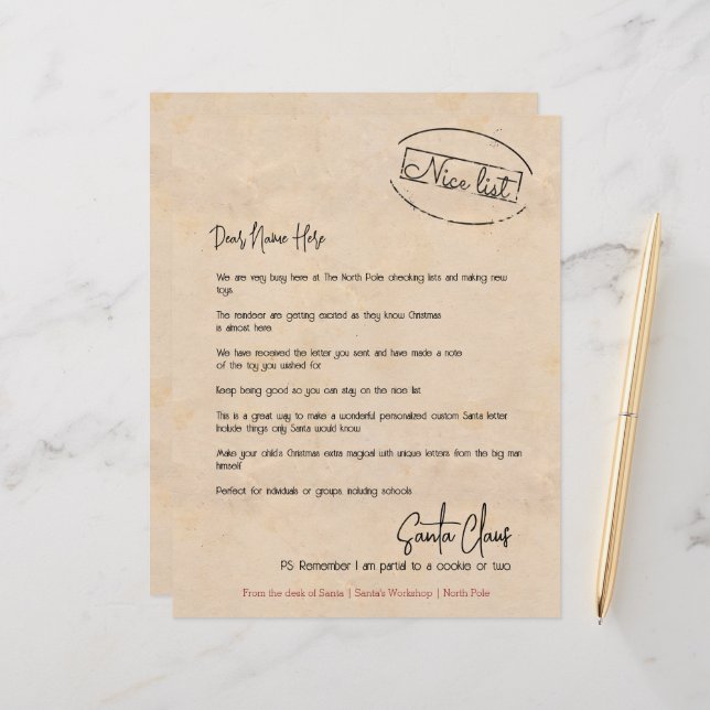 Brief vom Schreibtisch des Santa Personalisiert (Vorderseite/Rückseite Beispiel)