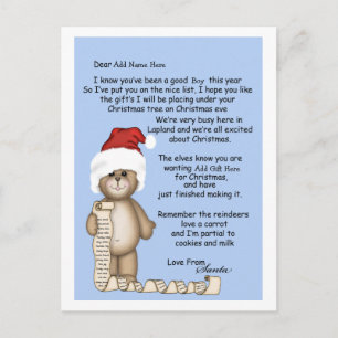 Brief vom Weihnachtsmann Feiertagspostkarte