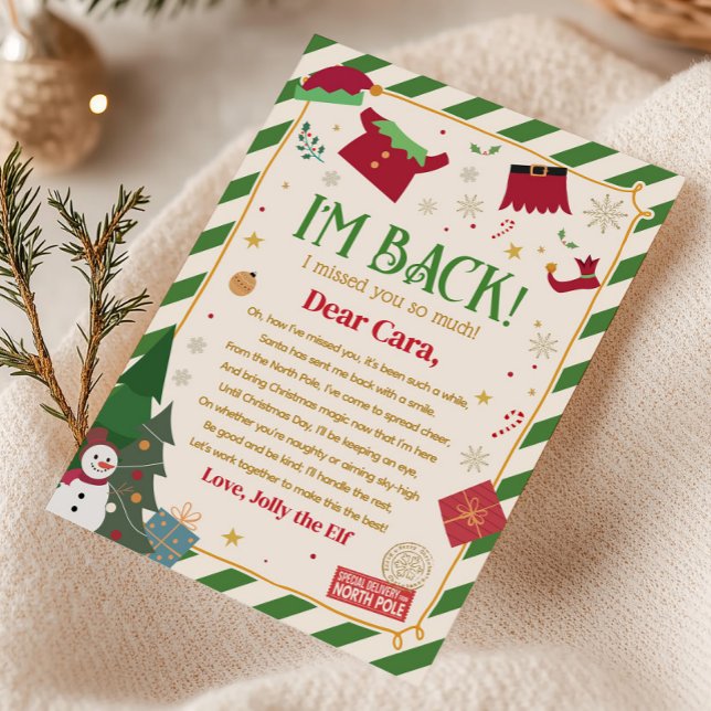 Brief von Elf Weihnachtsbrief-Karte Einladung (I'm Back Letter from Elf Christmas Arrival Letter Card)