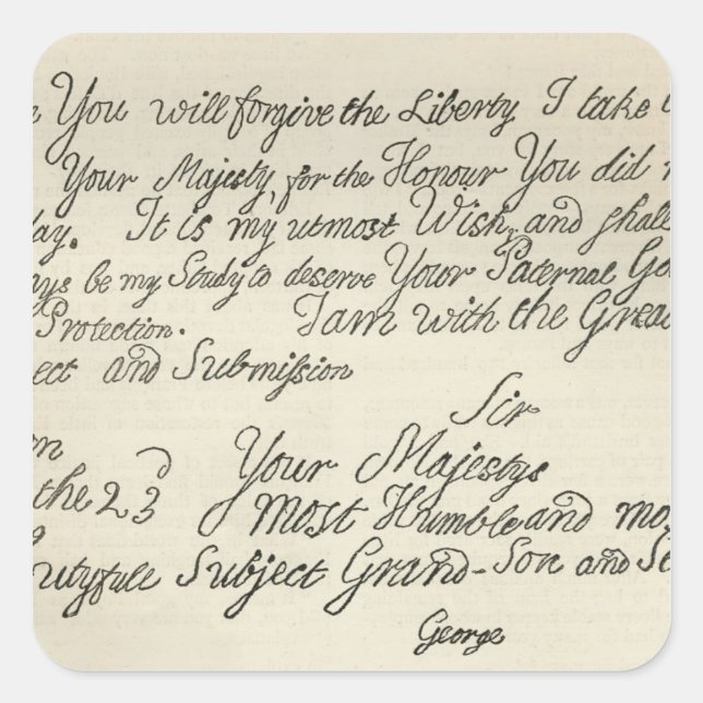 Brief von George III an seinen Großvater Quadratischer Aufkleber (Vorderseite)