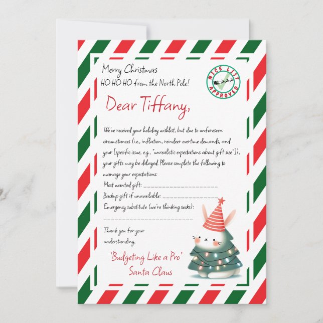 Brief von santa Geschenkverzögerung Einladung (Vorderseite)