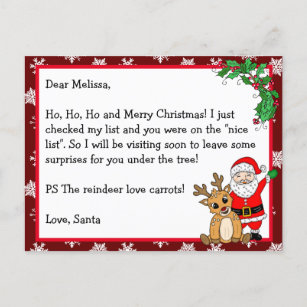 Brief von Santa, Nice List für Kinder  Postkarte