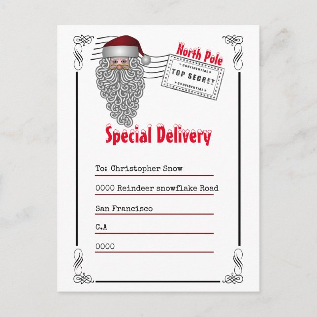 Brief von Santa North Pole an Kinder Postkarte (Vorderseite)