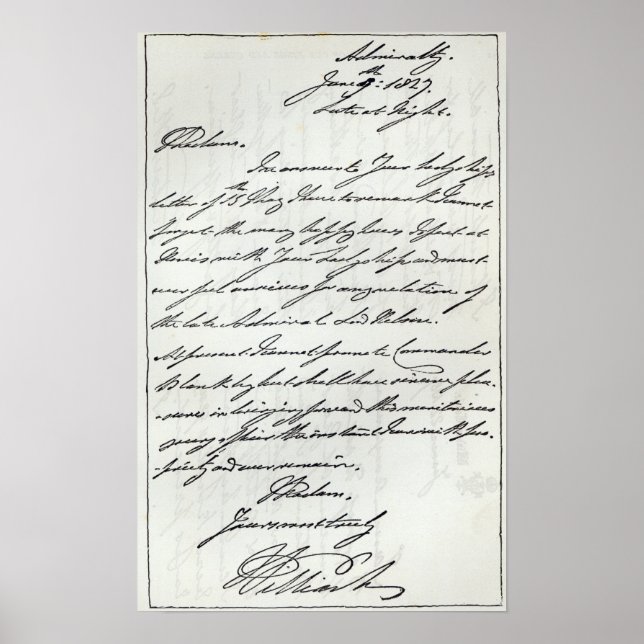 Brief von William IV an Lady Nelson Poster (Vorne)