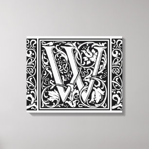 Brief W Mittelalterliche Monogramm-Kunst Nouveau Leinwanddruck