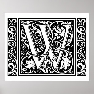 Brief W Mittelalterliche Monogramm-Kunst Nouveau Poster