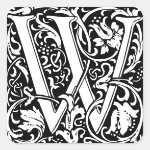 Brief W Mittelalterliches Monogramm Jugendstil Quadratischer Aufkleber
