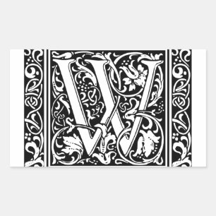 Brief W Mittelalterliches Monogramm Jugendstil Rechteckiger Aufkleber