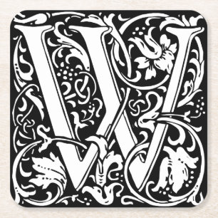 Brief W Mittelalterliches Monogramm Jugendstil Rechteckiger Pappuntersetzer