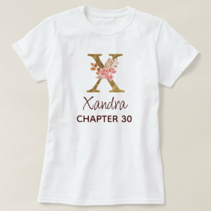 Brief X Gold Monogramm rosafarbene Rosen Geburtsta T-Shirt