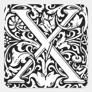 Brief X Mittelalterliches Monogramm Jugendstil Quadratischer Aufkleber