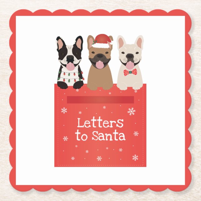 Briefe an Santa French Bulldogs Untersetzer (Vorderseite)