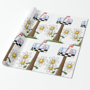 Briefkasten mit Gänseblümchen und Herzflagge Landg Geschenkpapier