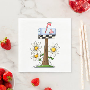 Briefkasten mit Gänseblümchen und Herzflagge Landg Serviette