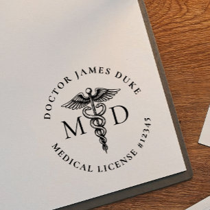 Briefmarke aus Gummi, medizinisch, mit Caduceus Sy Permastempel