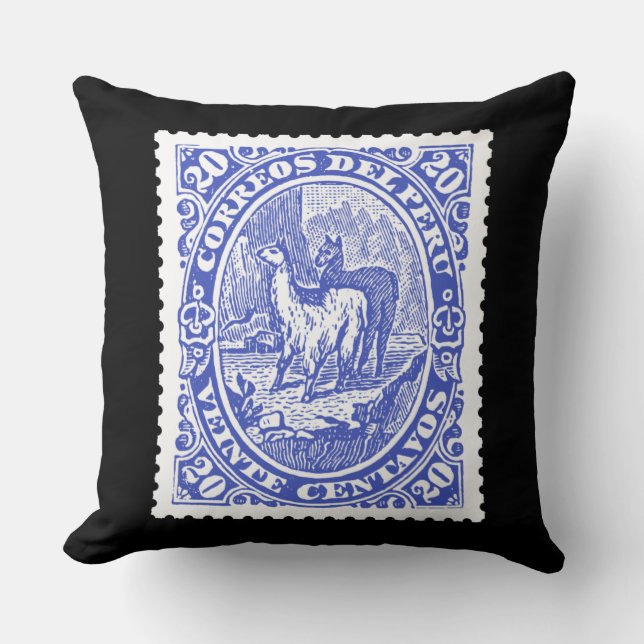 Briefmarke aus Peru mit Llamas Blue Kissen (Vorderseite)