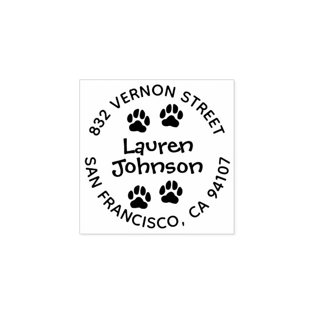 Briefmarke aus Rücksendeadresse mit Paw-Druck Gummistempel (Prägung)
