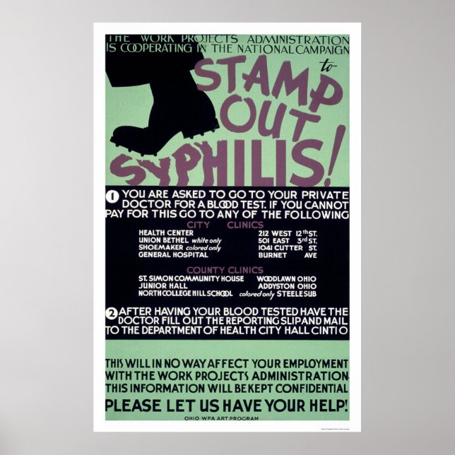 Briefmarke aus Syphilis 1940 WPA Poster (Vorne)