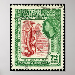 Briefmarke British Guiana 1954 72c Portfolio Poster