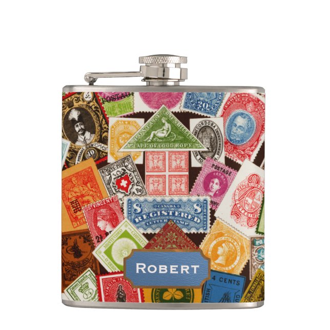 Briefmarke Collector Flask Flachmann (Vorderseite)