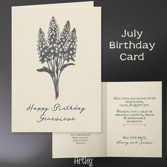 Briefmarke Delphinium Larkspur Juli Geburtshilfe B Karte (Von Creator hochgeladen)