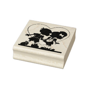 Briefmarke der Holzkunst/Kissing Boy and Girl Gummistempel